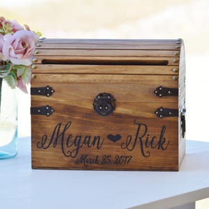 Personalized Wedding Card Box Rustic Card Box With Slot Wood Card Box With Lock Option Wedding Keepsake Chest Custom With Heart image 5