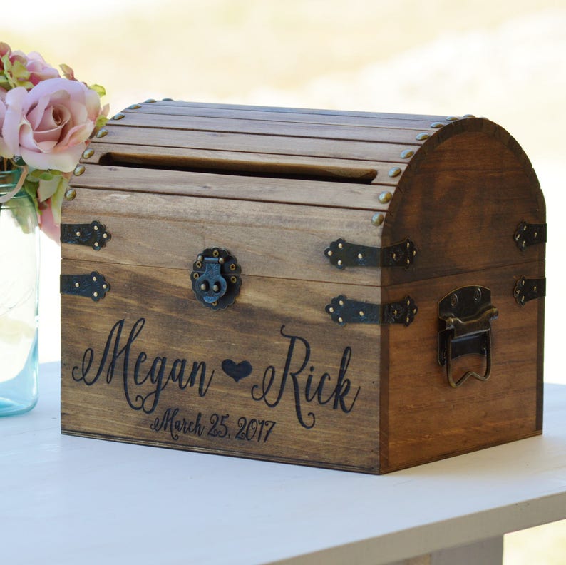 Personalized Wedding Card Box Rustic Card Box With Slot Wood Card Box With Lock Option Wedding Keepsake Chest Custom With Heart image 7