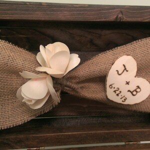personalized rustic card box, burlap wedding reception card box image 4