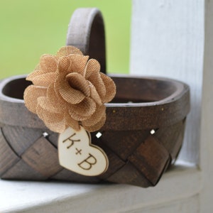 burlap flower girl basket, country flower girl basket, burlap wedding, rustic wedding decor B101