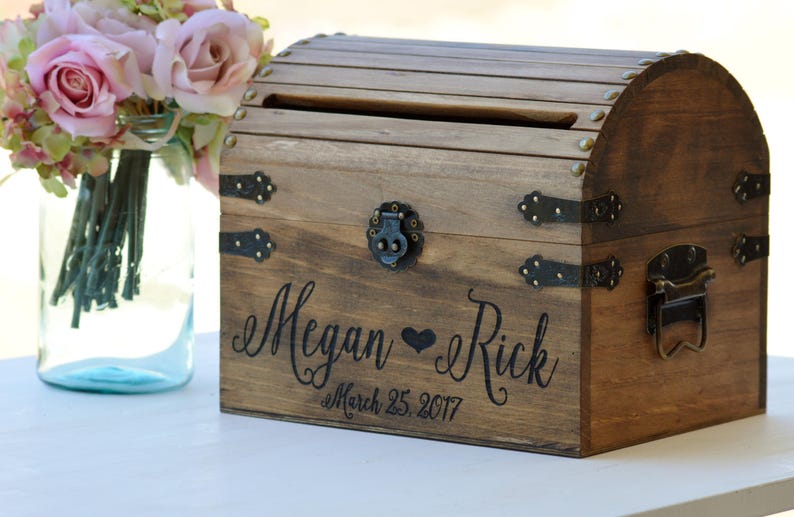 Shabby Chic Wedding Card Box, Rustic Wedding Card Box With Slot, Wood Card Box With Lock Option, Wedding Keepsake Chest, Custom With Heart image 4