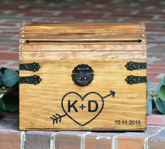 Rustic Wedding Card Box with Heart and Initials Personalized Wedding Card  Box Ideas Wood Card Box With Lock Option Wedding Keepsake Box