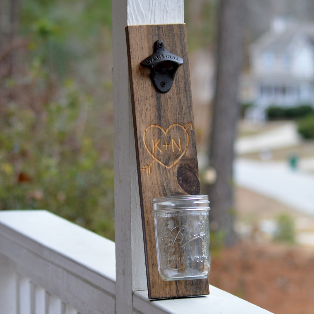 Rustic Wall Mounted Bottle Opener Bottle Cap Catcher, Jar Beer Bottle ...