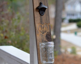 Rustic Wall Mounted Bottle Opener Bottle Cap Catcher, Jar Beer Bottle Top Catcher, Gift For Him, Craft Beer Opener, Man Cave Sign