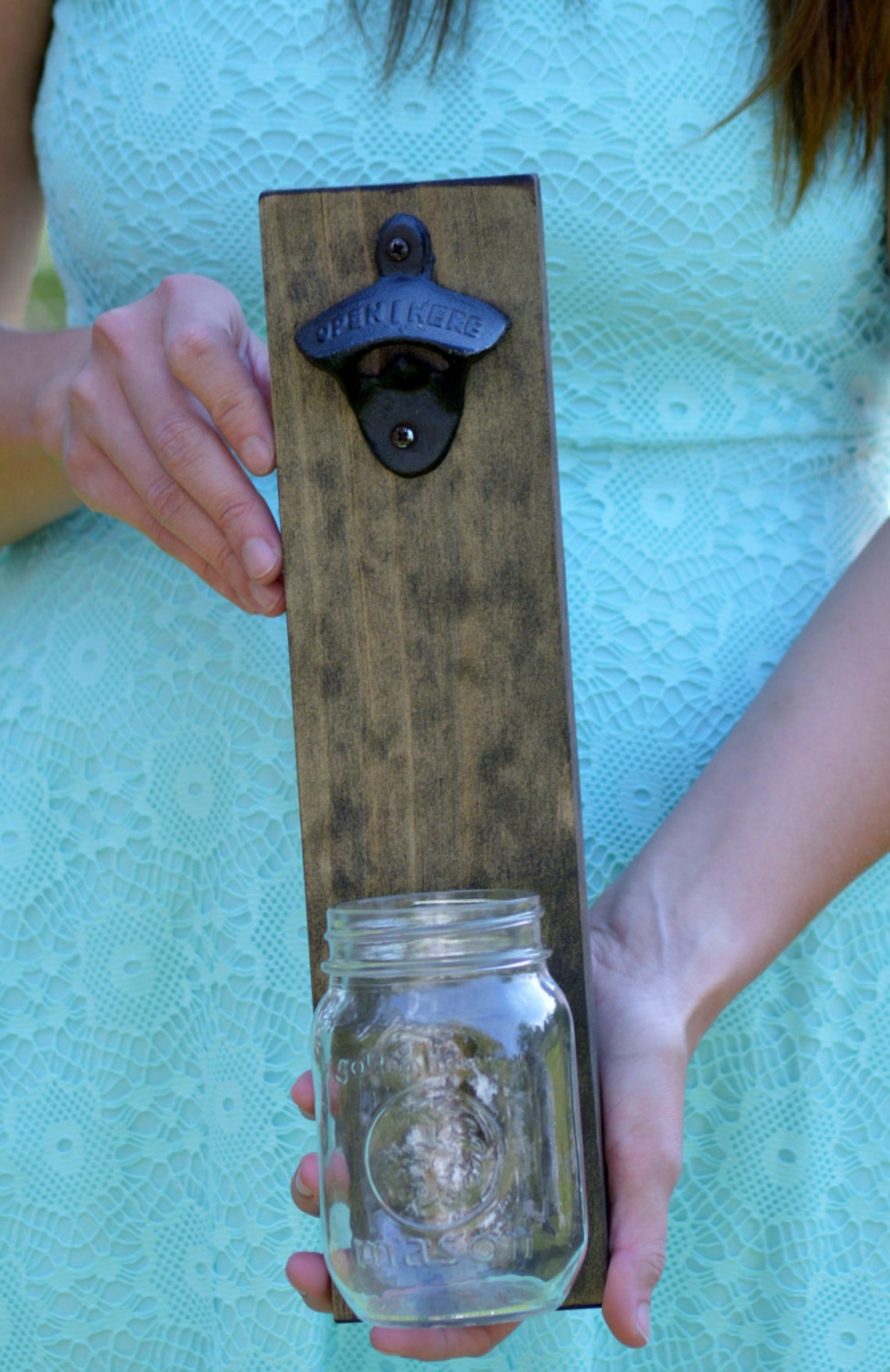 Rustic Wall Mounted Bottle Opener Bottle Cap Catcher, Jar Beer Bottle ...
