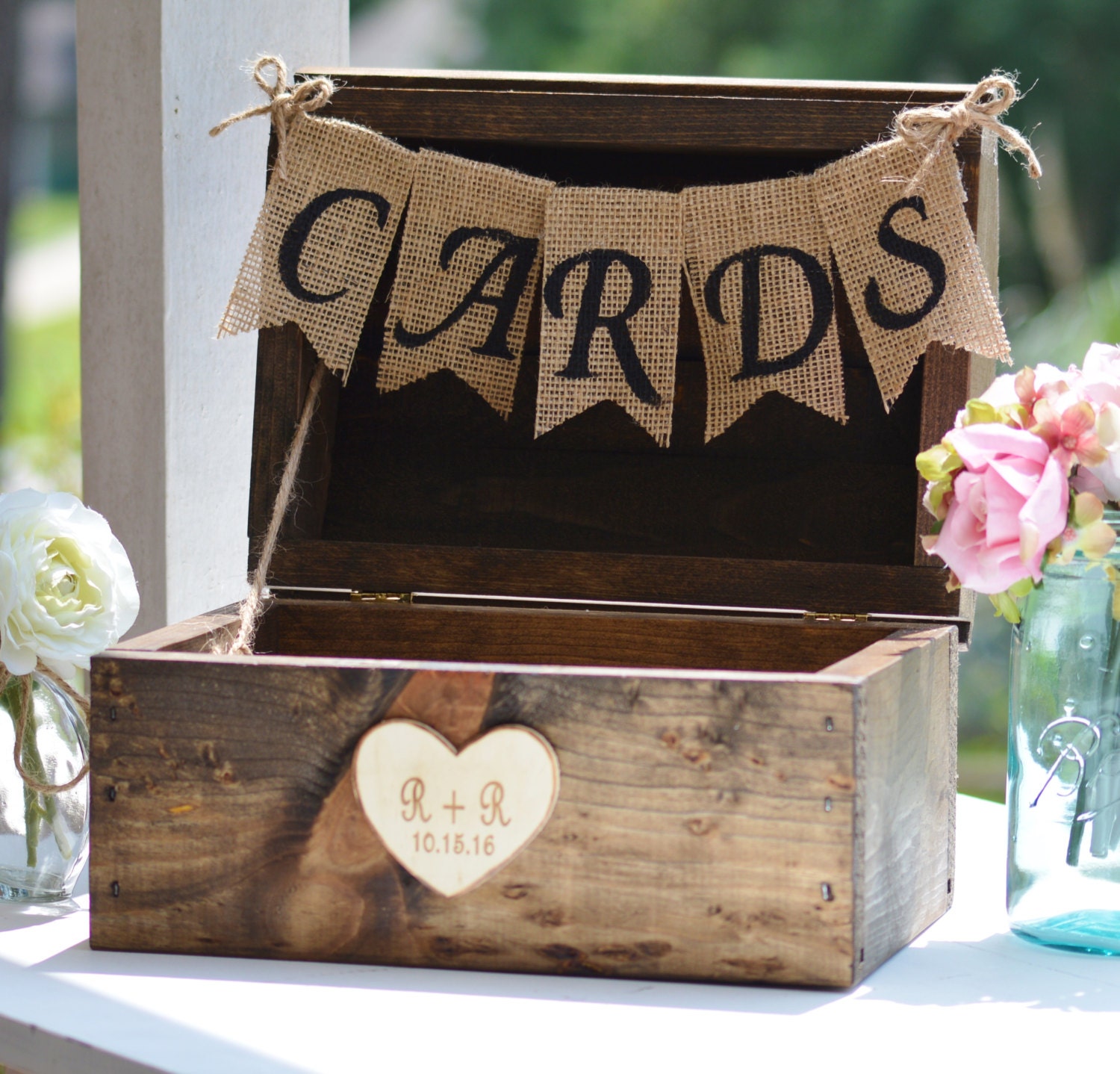 Rustic Wedding Card Box Burlap Banner Farm Wedding Reception Card Box ...