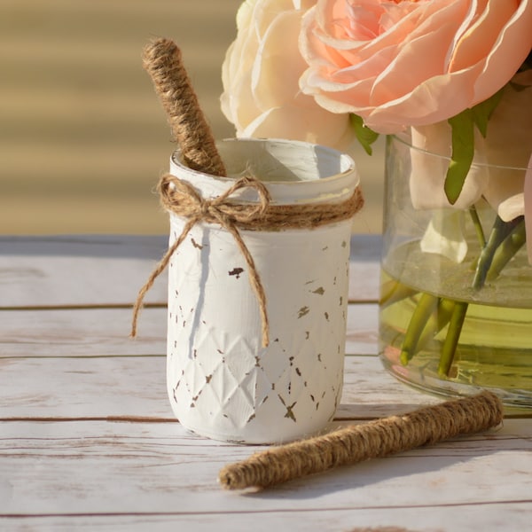 Shabby chic wedding pen set rustic wedding pen holder with pens distressed jar decor, jar wedding set barn reception decor farmhouse P101