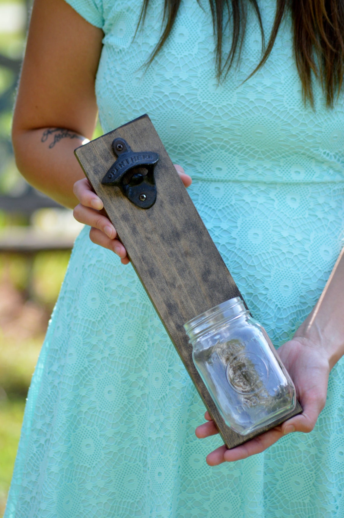 Rustic Wall Mounted Bottle Opener Bottle Cap Catcher, Jar Beer Bottle ...
