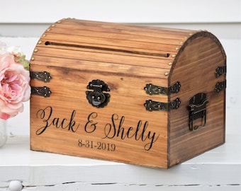 Wedding Card Box Rustic Card Box With Slot Advice Box Wooden Wedding Card Holder With Names Memory Chest Custom Keepsake Trunk