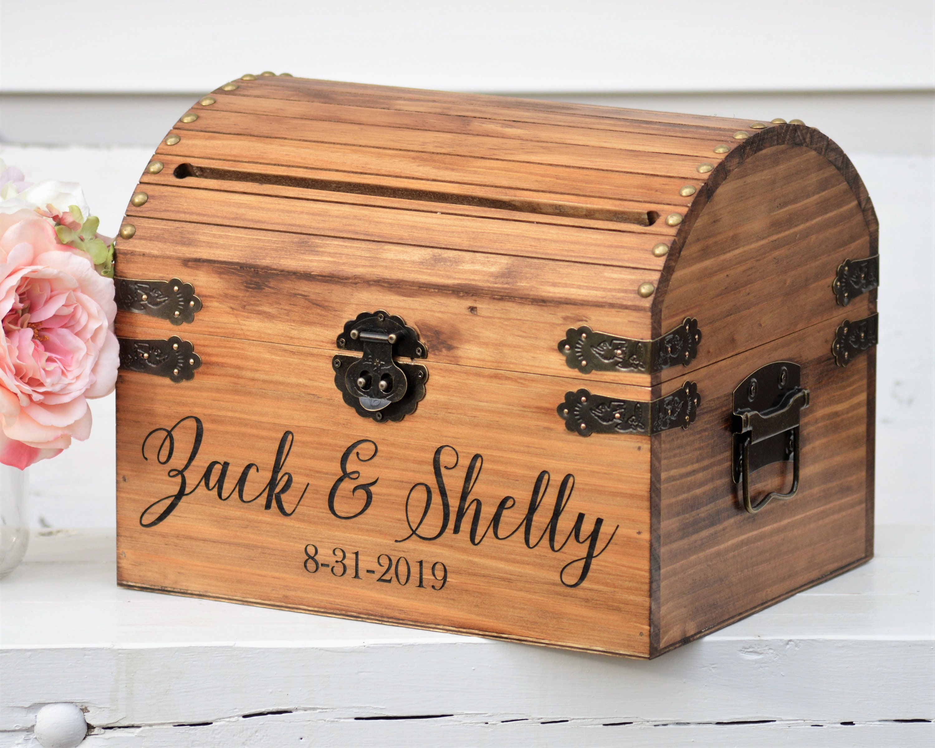 Personalized Wedding Card Box With Slot Lock Wedding money box Rustic