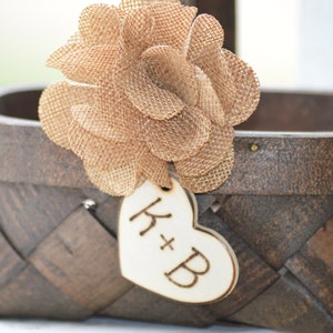 burlap flower girl basket, country flower girl basket, burlap wedding, rustic wedding decor B101 image 4