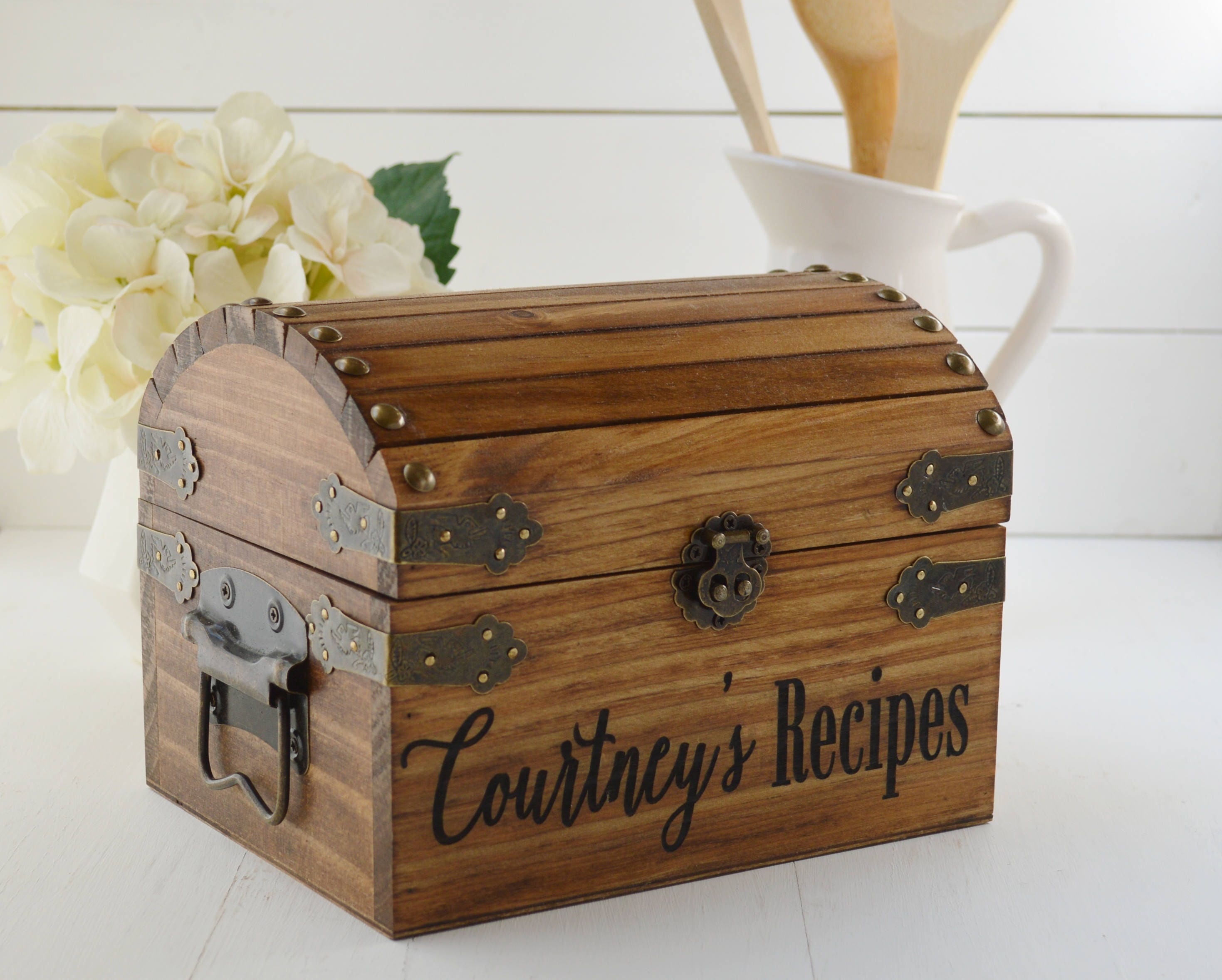 Wood Recipe Box Customized Recipe Box Farmhouse Kitchen Etsy
