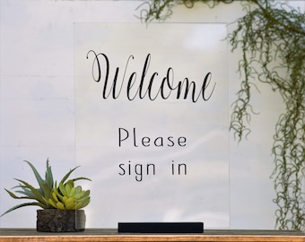 Wedding Welcome Sign Please Sign In Guest Book Sign  Clear Acrylic Wedding Signs Wedding Lucite Menu Signs Signature Cocktail Clear Sign
