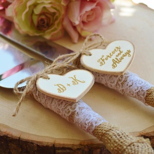 Burlap Wedding Cake Server Set Rustic Wedding Cake Knife Customized Burlap Cake Serving Set Burlap And Lace Wedding Decor K105 image 3