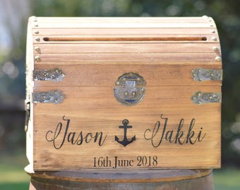 Beach Wedding Card Box With Slot, Nautical Theme Card Box, Destination Wedding  Treasure Chest, Anchor,  Custom Keepsake Trunk