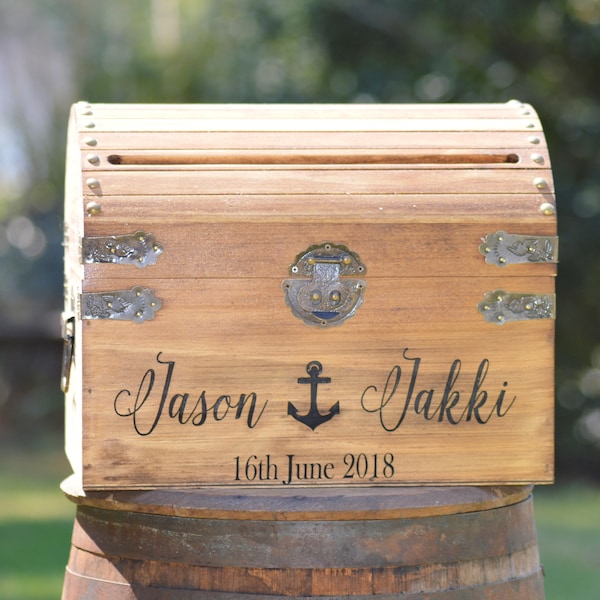 Beach Wedding Card Box With Slot, Nautical Theme Card Box, Destination Wedding  Treasure Chest, Anchor,  Custom Keepsake Trunk