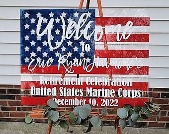 Military Retirement Party Welcome Sign American Flag Retirement Party Sign Personalized Military Sign Armed Forces Military Going Away Party