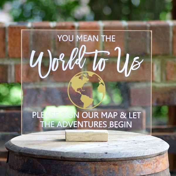 Acrylic Guest Book Sign Destination Wedding Guest Book Sign Please Sign Our Globe Sign Acrylic Wedding Sign You Mean The World To Us