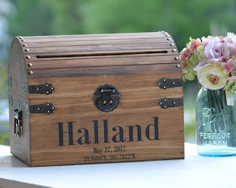 Elegant Barn Wedding Card Box Holder, Custom Coordinates For Wedding, Barn Rustic Wedding Cards Box, Country Wedding Money Box, Wooden Trunk