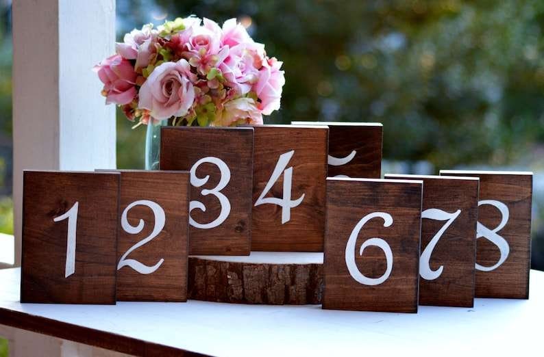 Wooden Table Numbers, Rustic Wedding Table Numbers Self Standing, Wedding Centerpieces Woodland Wedding Table Wooden Table Numbers image 5