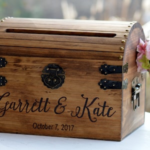 Wooden Card Box, Rustic Card Box With Slot, Bridal Shower Card Holder Wedding Keepsake Chest Custom Keepsake Trunk Shabby Chic Wedding CT001