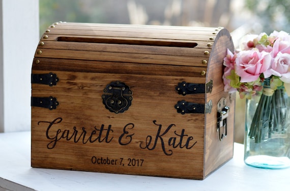 Wood Wedding Card Box with Lock and Key, Large Rustic Card Box for Wedding  with