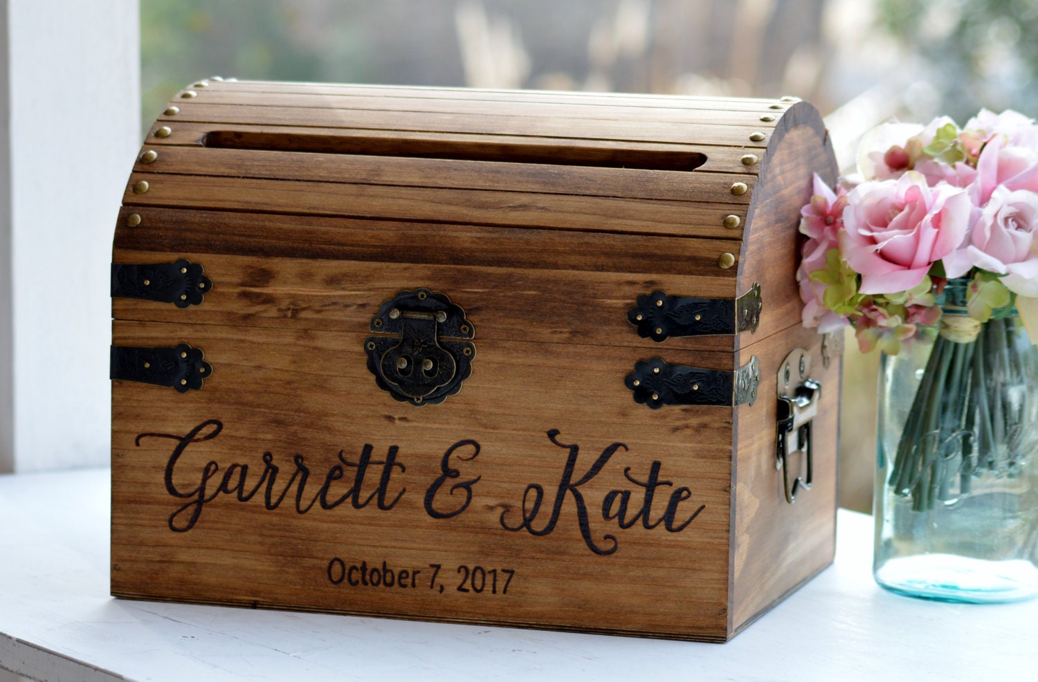 Great Lakes Memories GLM Wedding Card Box with Lock and Key, Card Box for Wedding, Rustic Wedding Decorations for Reception, Wedding Card Boxes for