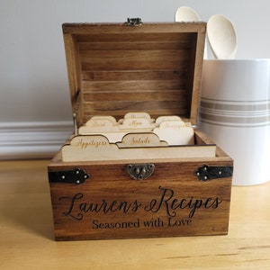 Wood Recipe Box With Dividers Personalized Recipe Box 4x6 Cards Farmhouse Kitchen Decor For Bridal Shower With Lid Pantry Organization