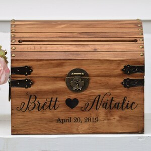 Personalized Wedding Card Box Rustic Card Box With Slot Wood Card Box With Lock Option Wedding Keepsake Chest Custom With Heart image 2