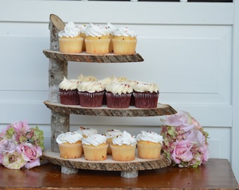Rustic Cupcake Stand, Wood Slab Cake Stand, Wood Slice County