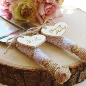 Burlap Wedding Cake Server Set Rustic Wedding Cake Knife Customized Burlap Cake Serving Set Burlap And Lace Wedding Decor K105 image 5