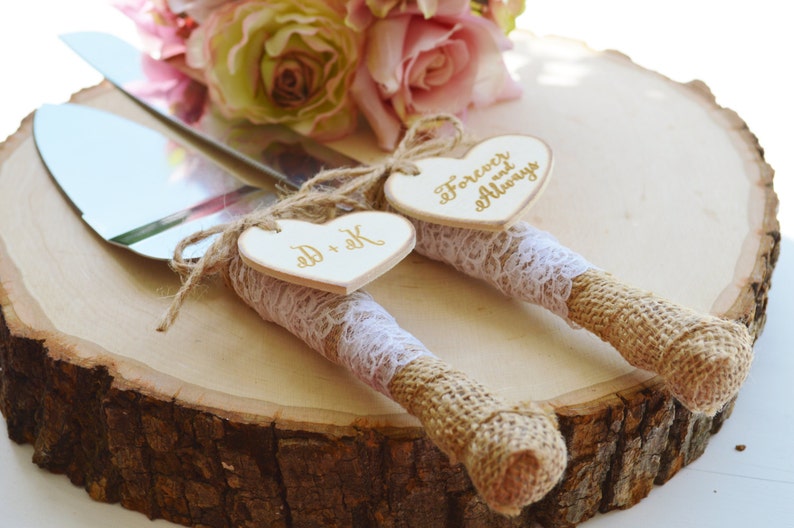 Burlap Wedding Cake Server Set Rustic Wedding Cake Knife Customized Burlap Cake Serving Set Burlap And Lace Wedding Decor K105 image 5