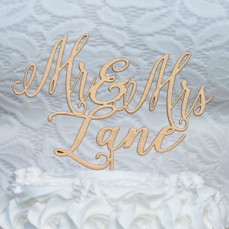 Gold Cake Topper Mr And Mrs, Last Name Cake Topper, Custom Wedding Cake Topper, Personalized Toppers, Family Name Toppers image 2