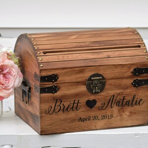 Personalized Wedding Card Box Rustic Card Box With Slot Wood Card Box With Lock Option Wedding Keepsake Chest Custom With Heart image 3