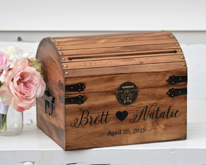 Personalized Wedding Card Box Rustic Card Box With Slot Wood Card Box With Lock Option Wedding Keepsake Chest Custom With Heart image 3