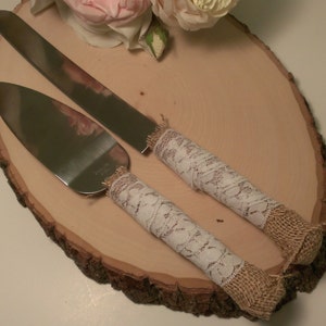 rustic cake knife burlap and lace wedding cake serving set rustic wedding cake server and knife(K107)