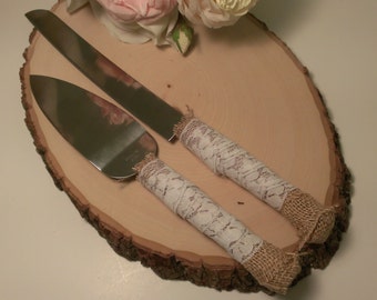 rustic cake knife burlap and lace wedding cake serving set rustic wedding cake server and knife(K107)