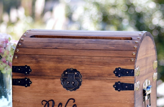 SUMNACON Vintage 25 cm Wooden Card Box with Lid, Love Lock Wedding