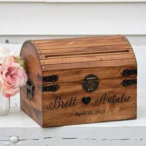 Personalized Wedding Card Box Rustic Card Box With Slot Wood Card Box With Lock Option Wedding Keepsake Chest Custom With Heart image 9