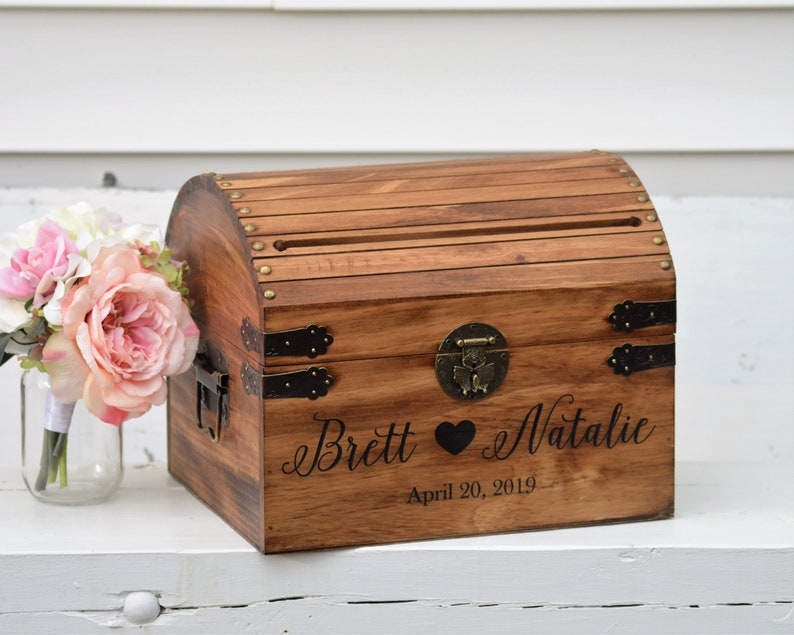 Personalized Wedding Card Box Rustic Card Box With Slot Wood Card Box With Lock Option Wedding Keepsake Chest Custom With Heart image 9