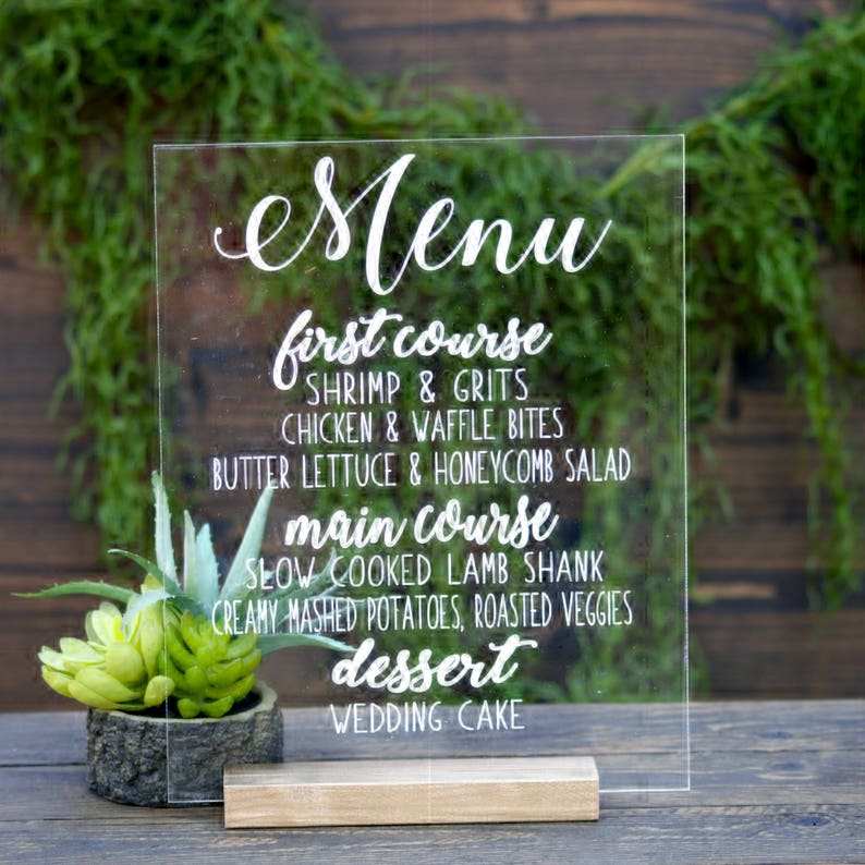 Acrylic Menu Sign Wedding Clear Acrylic Wedding Sign Bar Etsy