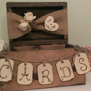 personalized rustic card box, burlap wedding reception card box image 3