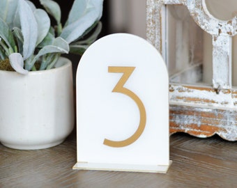 White and Gold Wedding Table Numbers Custom Colors Arched Acrylic Table Numbers Modern Wedding Table Numbers Acrylic Arch Table Numbers