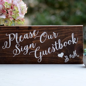Please Sign Our Guest book Sign, Personalized Rustic Wedding Sign, Wooden Table Sign, Guest Sign In, Wedding Reception Decor Guest Sign In afbeelding 1