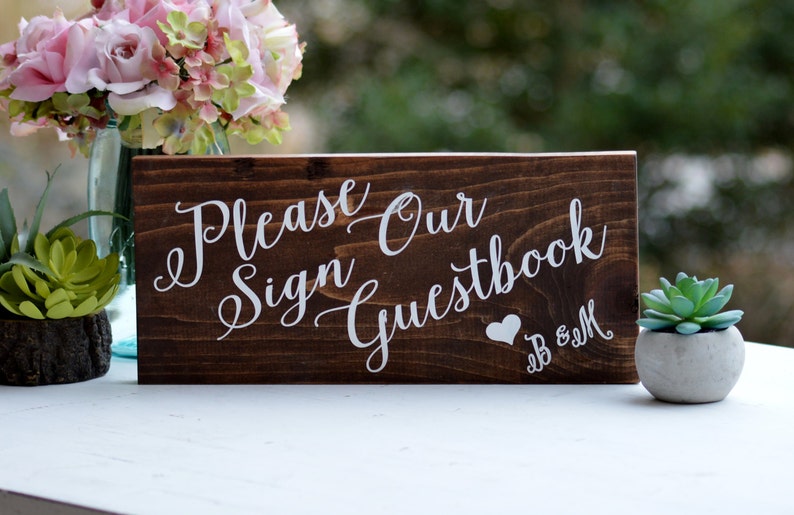 Please Sign Our Guest book Sign, Personalized Rustic Wedding Sign, Wooden Table Sign, Guest Sign In, Wedding Reception Decor Guest Sign In afbeelding 1