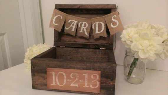 Rustic Card Box Wood Card Box Country Wedding Decor Burlap 