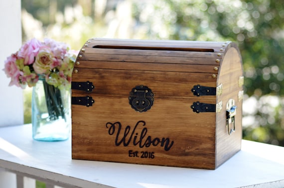 Personalized Wedding Card Box Wood Wedding Card Box with Slot Option 5th  Anniversary Gift Wedding Memory Chest Custom Keepsake Trunk