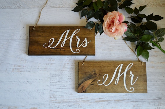Rustic Wedding Chair Signs Mr And Mrs Wedding Sign Wooden Etsy