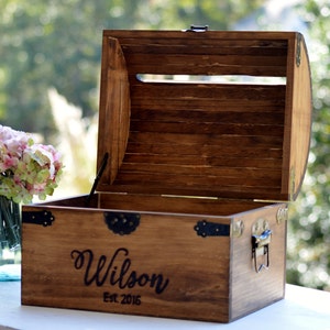 Wedding Card Box Wood Wedding Card Box With Slot 5th Anniversary Gift Wedding Memory Chest, Custom Keepsake Trunk Personalized image 6