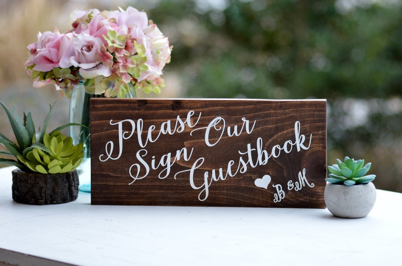Please Sign Our Guest book Sign, Personalized Rustic Wedding Sign, Wooden Table Sign, Guest Sign In, Wedding Reception Decor Guest Sign In afbeelding 3